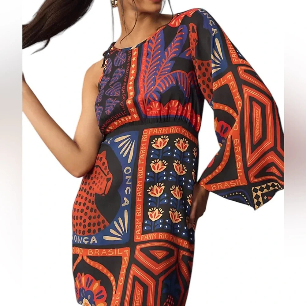 Farm Rio Anthropologie NEW One Shoulder Mini Dress - Picture 2 of 9